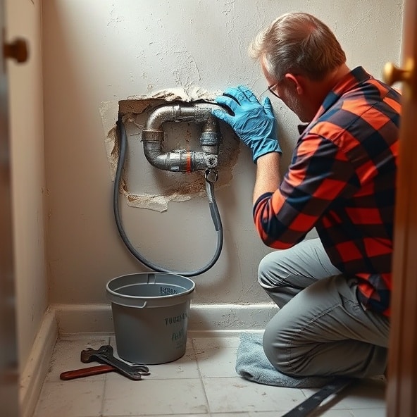 nieszczelna rura w ścianie