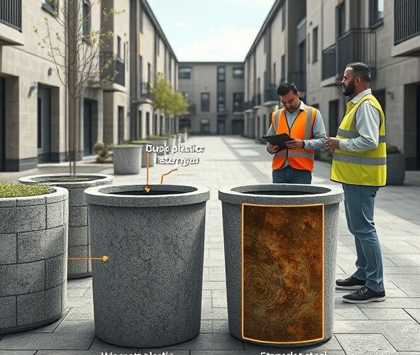 Jak inwestor może dobrać wkłady do koszy betonowych z tworzywa, żeby ograniczyć korozję i przedłużyć żywotność koszy na osiedlu?